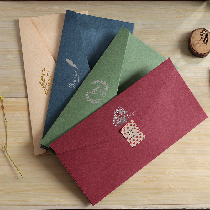 烫金信封信纸套装 西式加厚复古小清新 简约红蓝彩色日式情侣情书