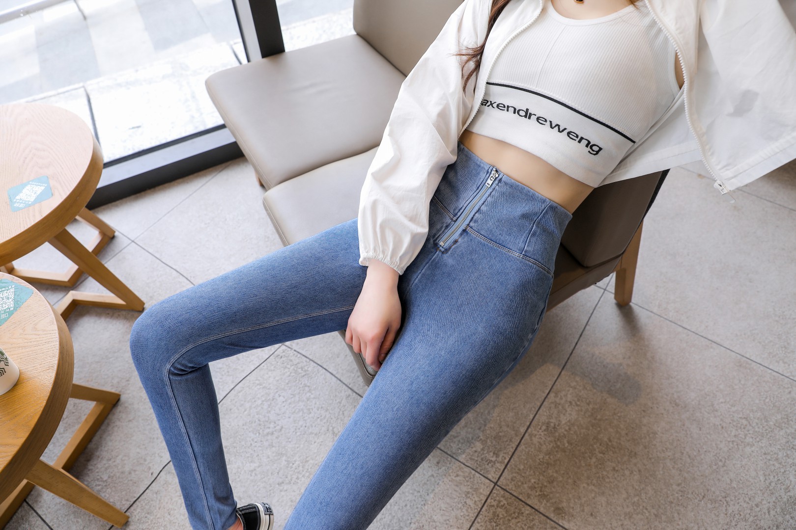 秋冬牛仔蓝色光年棉普通高腰深色水洗气质通勤九分裤牛仔裤