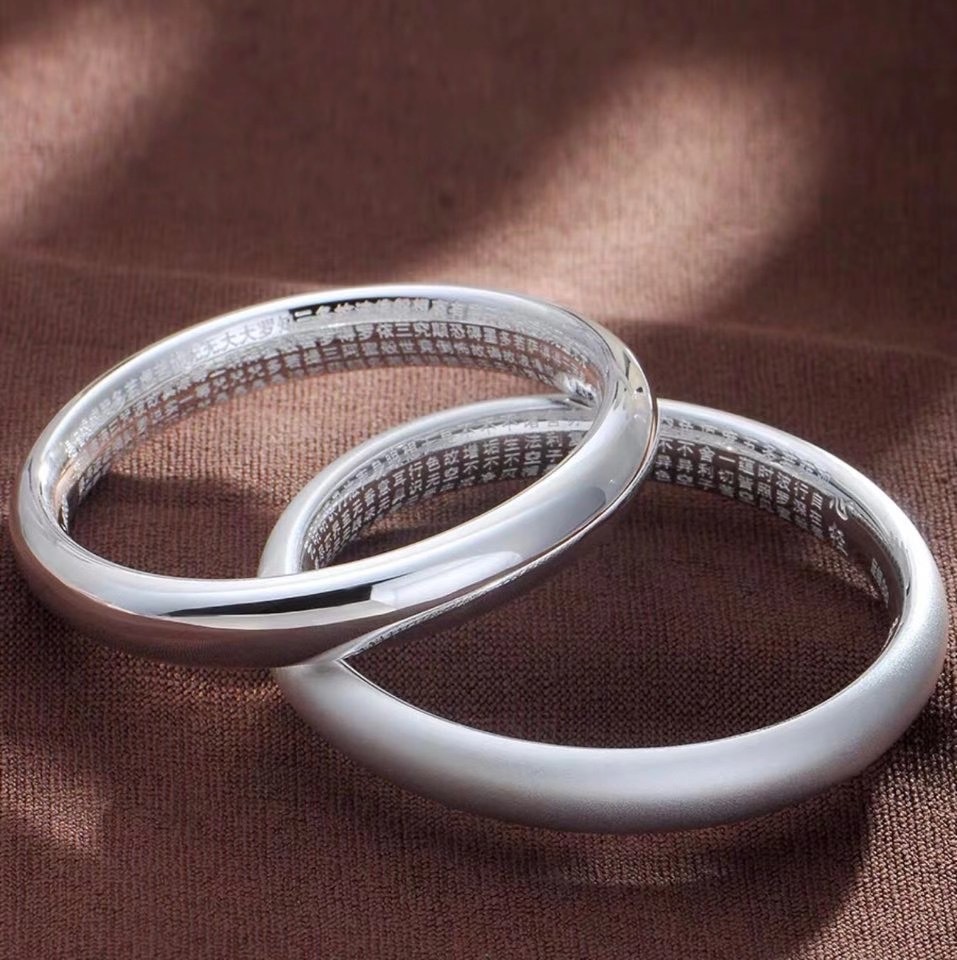 s999纯银手镯女款磨砂心经光面古法银手镯送长辈礼物足银镯子手饰