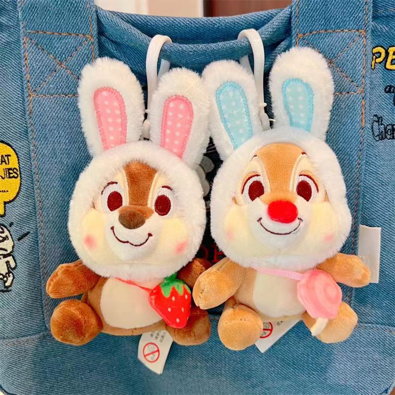 迪士尼正版可爱松鼠奇奇蒂蒂毛绒公仔娃娃兔耳挂件钥匙扣礼物批发