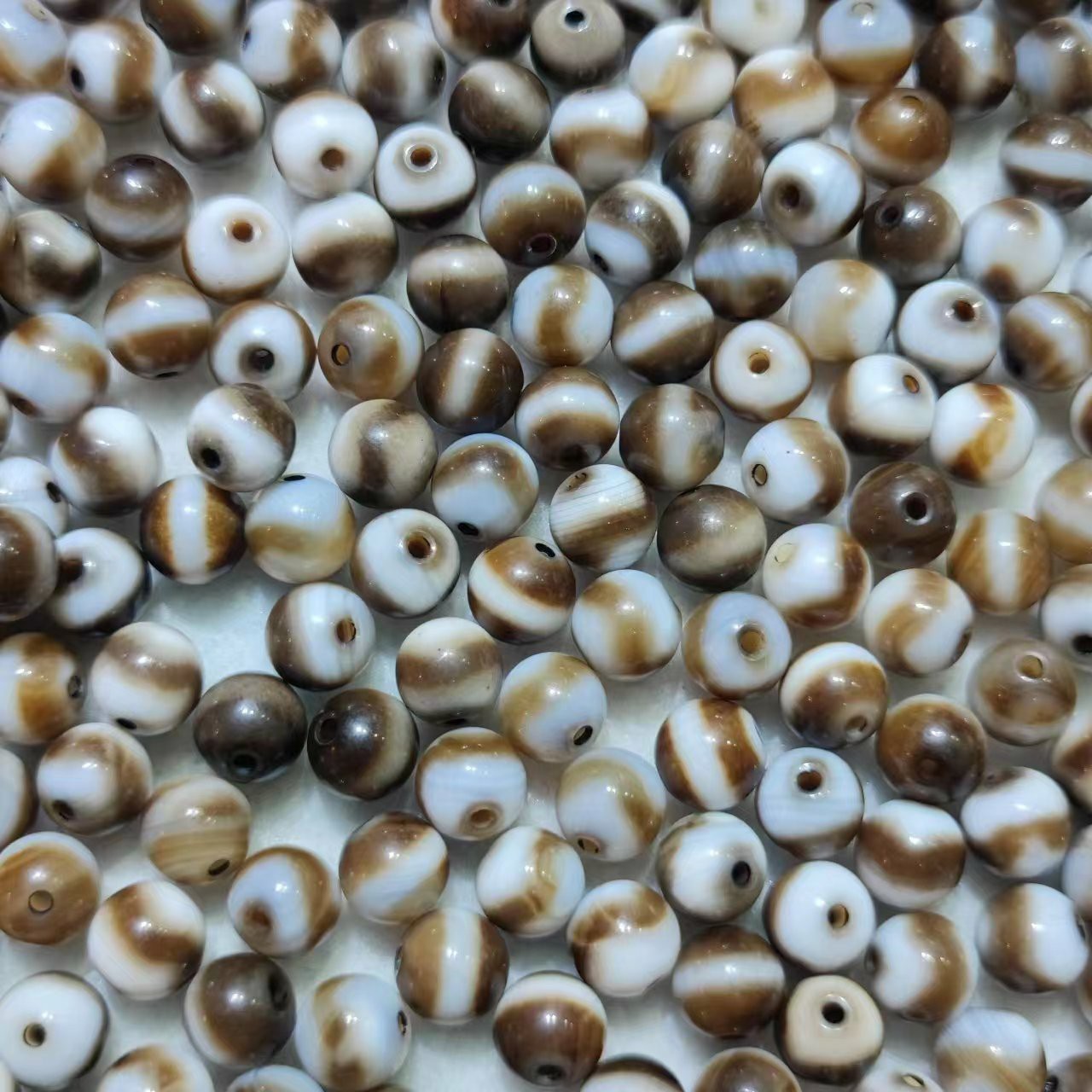 虎牙图案一线药师圆珠玛瑙天珠灰皮手链项链配珠108颗佛珠8mm