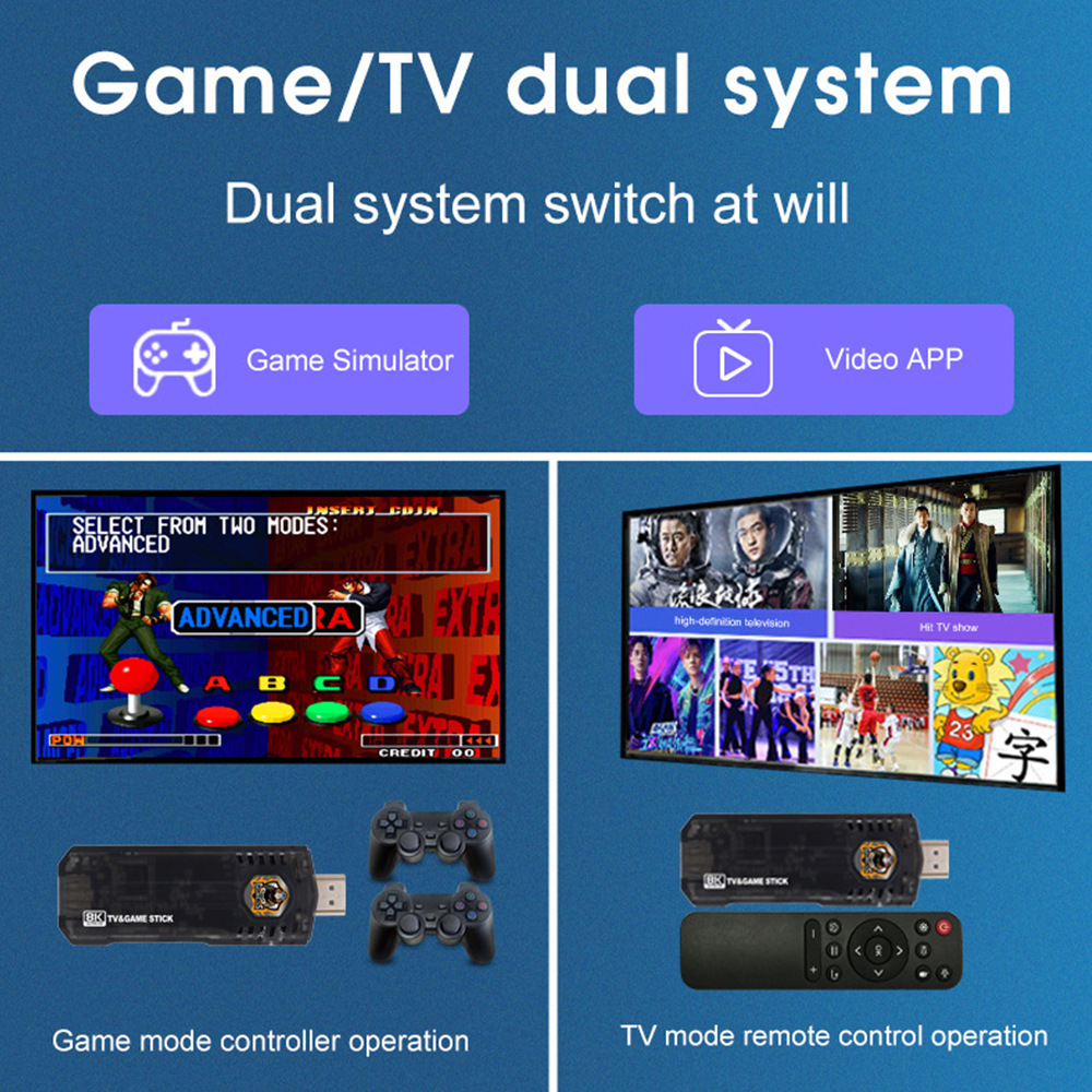 X8 Dual-System Hd Game Console Game Paddle with 2.4G Double Game Handle Support TV Android System
