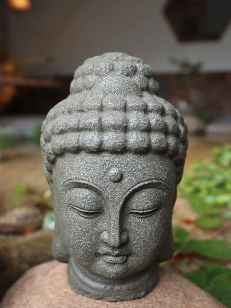 创意新中式家居佛头佛首禅意客厅玄关小摆件泰式佛像庭院写实石像