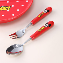 迪士尼儿童勺叉不锈钢儿童饭勺家用卡通餐具饭勺调羹陶瓷米奇