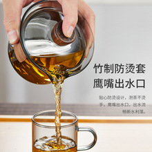 玻璃盖碗茶杯家用大号防烫三才泡茶碗带盖单个手抓壶功夫茶具套装