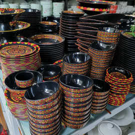 彝族漆器红黑色商用四川凉山民族风格印花饭店餐饮火锅店烧烤勺子