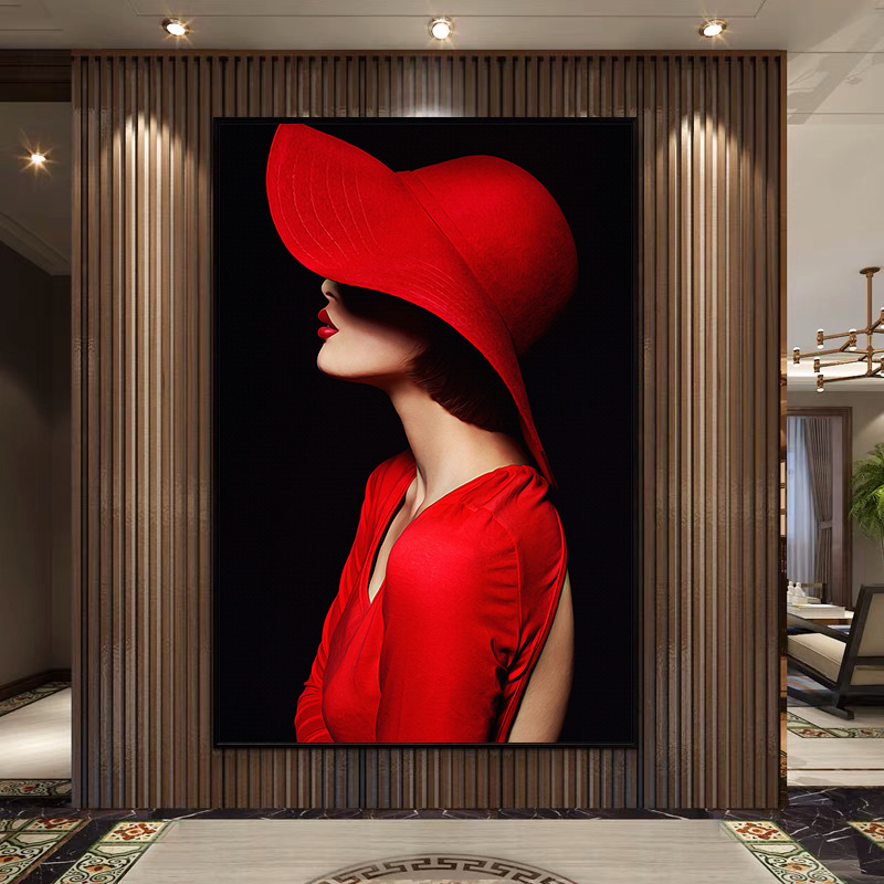 轻奢人物装饰画艺术美女挂画红色美容院样板间客厅玄关时尚壁画油