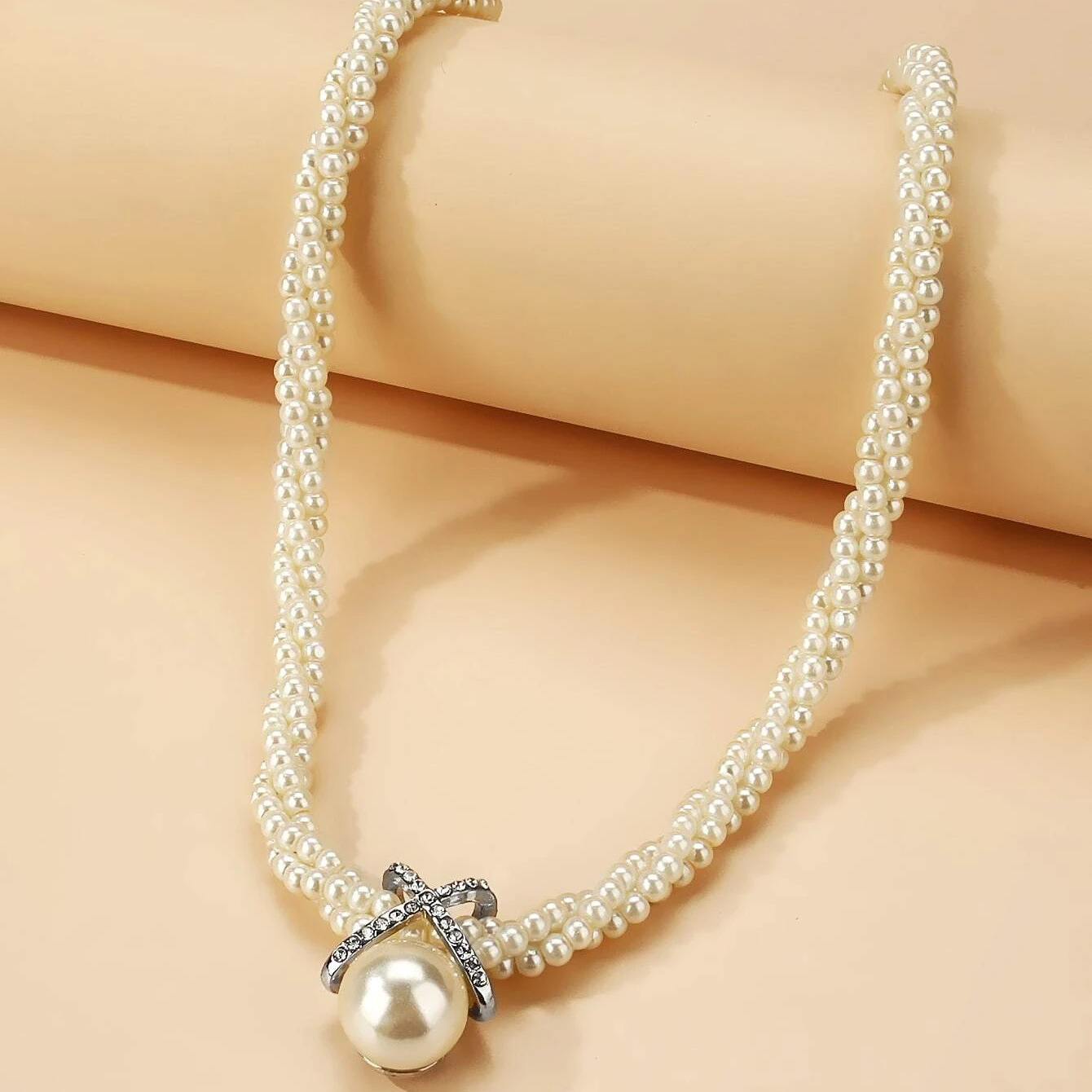 韩版时尚个性气质韩国饰品 编织麻花珍珠吊坠项链锁骨毛衣链n5889