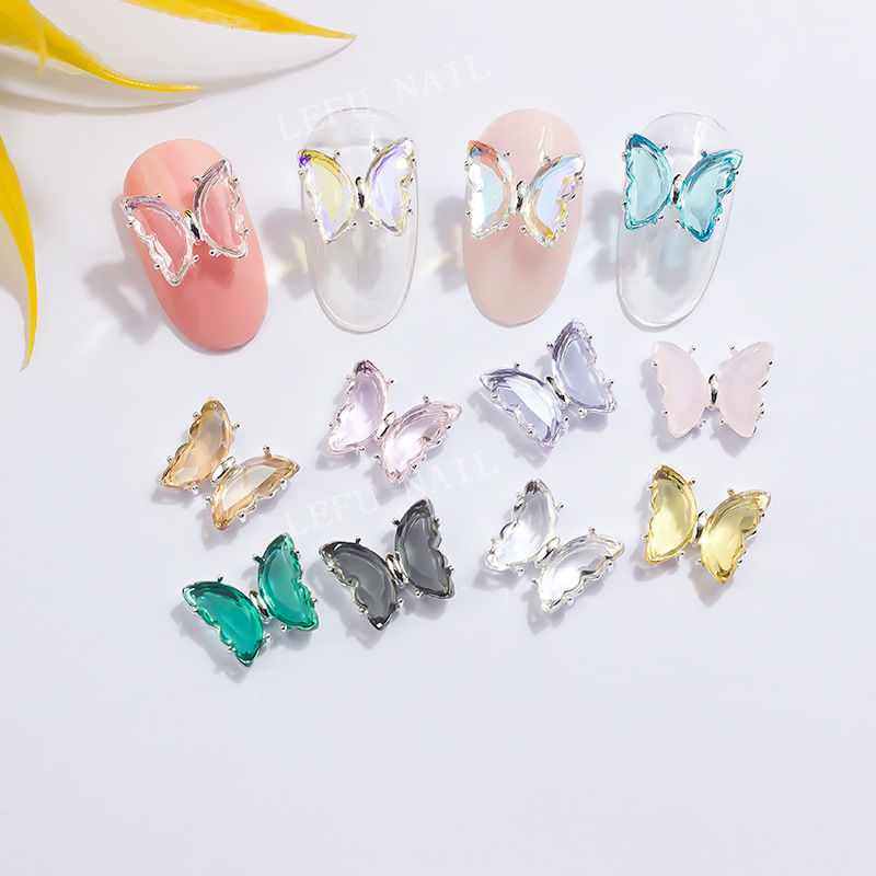 Net Red Butterfly Nail Jewelry New Small Three-Dimensional Crystal Butterfly Ice Transparent Ins Aurora Butterfly Diamond Accessories
