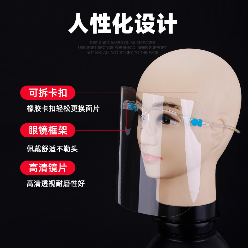 Factory in Stock Transparent Full Face Frame Mask Anti-Fog Splash-Proof Replaceable Face Screen Mask Face Shield
