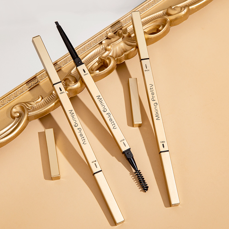 Small Gold Bar Double-Headed Eyebrow Pencil Small Gold Chopsticks Ultra-Fine Triangle Machete Three-Dimensional Sketch Waterproof Sweat-Proof Not Smudge Eyebrow Pencil