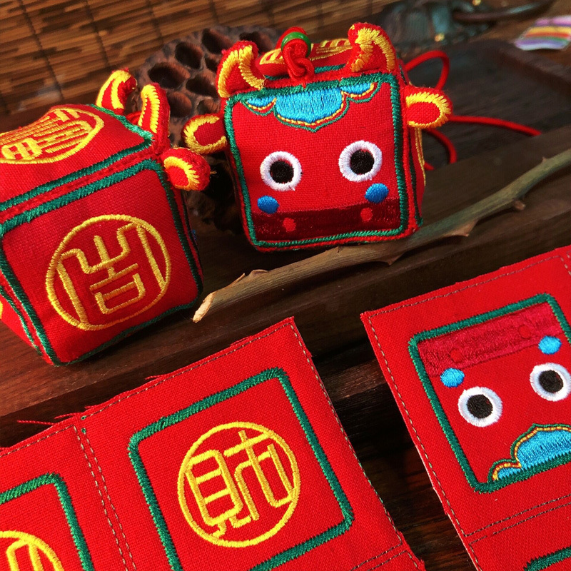 梵椿刺绣牛年香囊绣花丑牛香包布料diy小方牛香袋牛头香包绣片