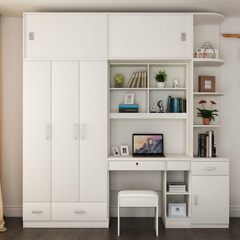 衣柜书桌一体台式电脑桌带加书柜组合卧室儿童学习写字台连体柜
