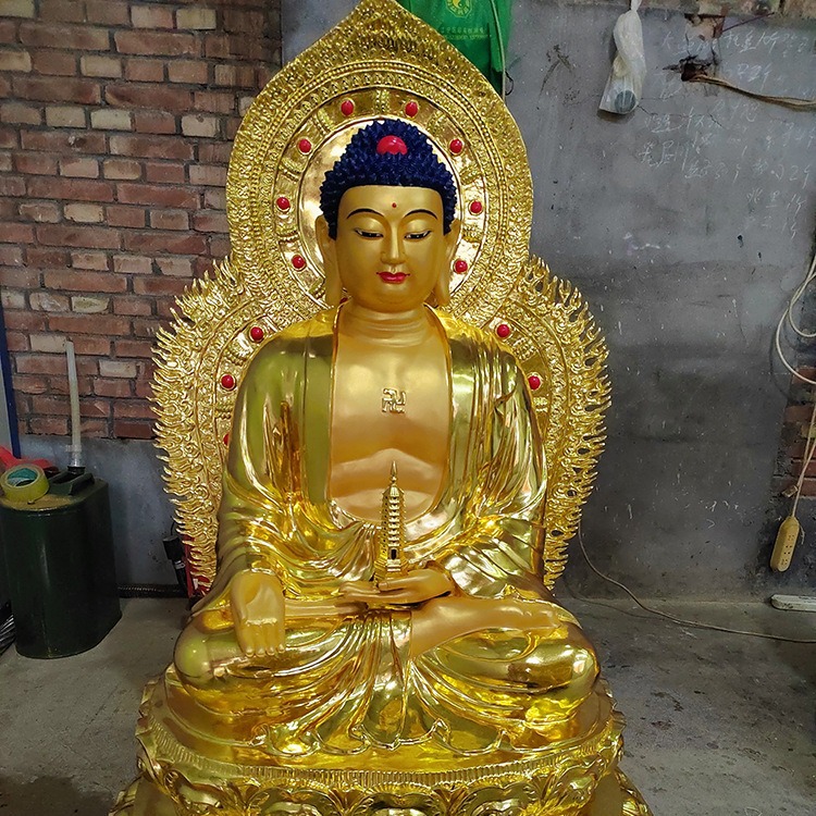 全铜贴金药师佛三宝佛释迦牟尼佛铜像寺院供奉阿弥陀佛铜佛像摆件