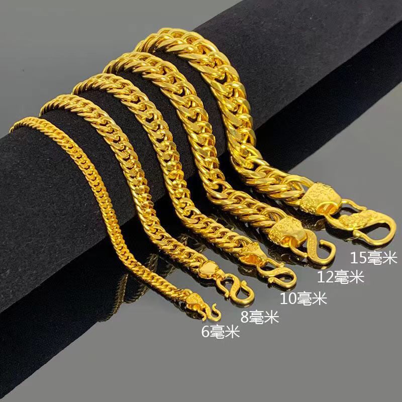 Artificial Fu Character Bracelet Men's Domineering Vietnam Placer Gold Bracelet Necklace for the Boss Gold Plated Thailand Snake Bones Chain Ornament