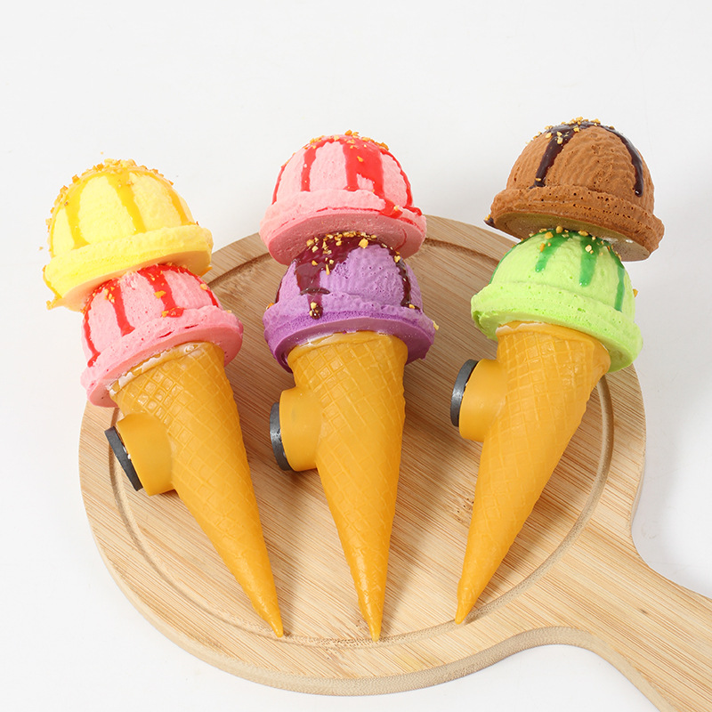 pu仿真双球冰淇淋模型创意仿真食玩脆筒冰淇淋商展道具过家家玩具