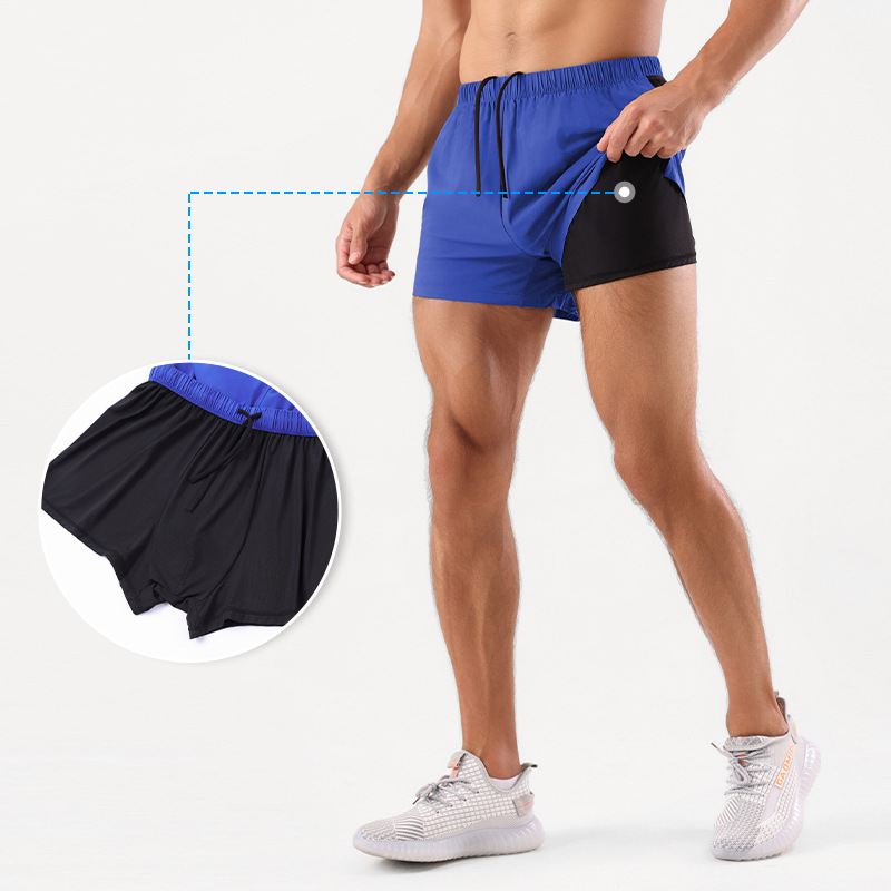 Summer Exercise Shorts Men's Quick-Drying Fitness Shorts Anti-Exposure Double Layer Track and Field Marathon Running Shorts Men