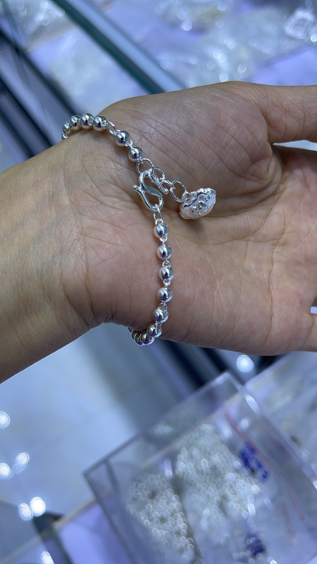 香港正生纯银光珠银珠链足银99女简约时尚百搭转运学生网红手链