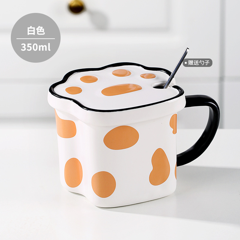 Soft Fufu Cat's Paw Ceramic Cup with Cover Spoon Cute Mug Female Good-looking Drinking Cup Office Breakfast Cup