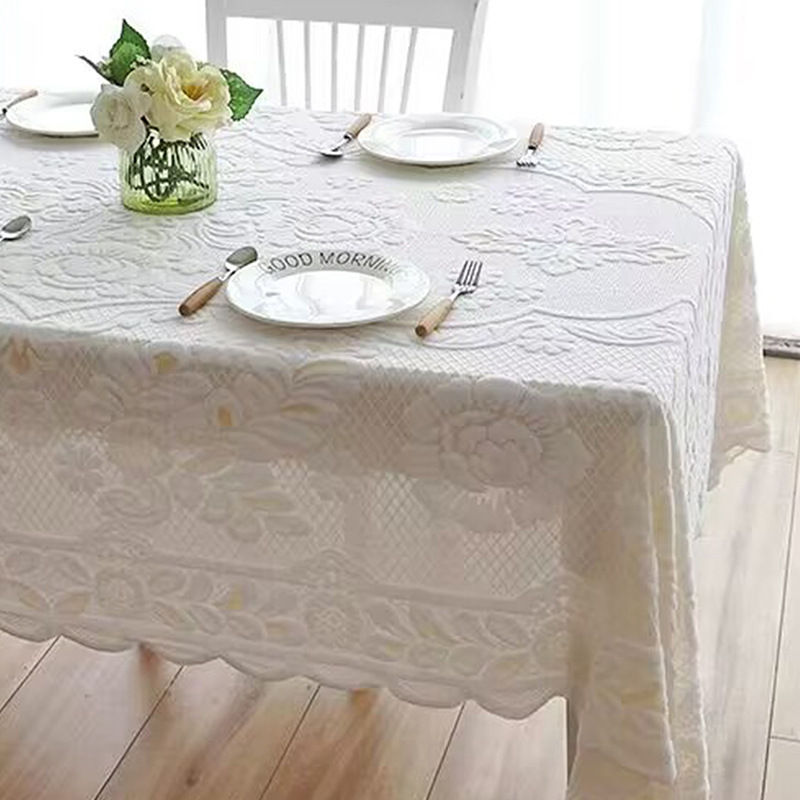Vintage Lace Tablecloth Simple Coffee Table Cover Cloth Decorative Background Cloth Fabric White French Style Rectangular