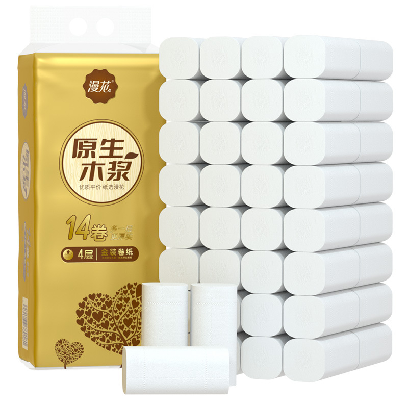 Manhua 14 Rolls Household Sanitary Roll Paper Affordable Small Roll Toilet Toilet Bung Fodder Full Lift Coreless Reel Tissue Delivery