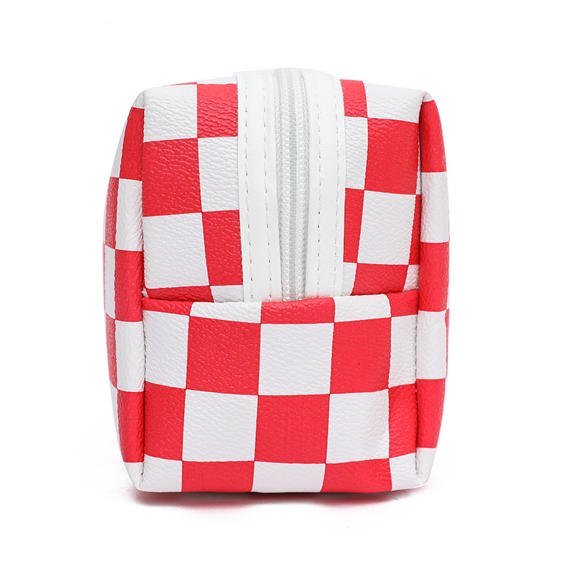 2023 New Net Red Cosmetic Bag Checkerboard Cosmetic Bag Black and White Checkerboard Travel Portable Portable Storage Bag