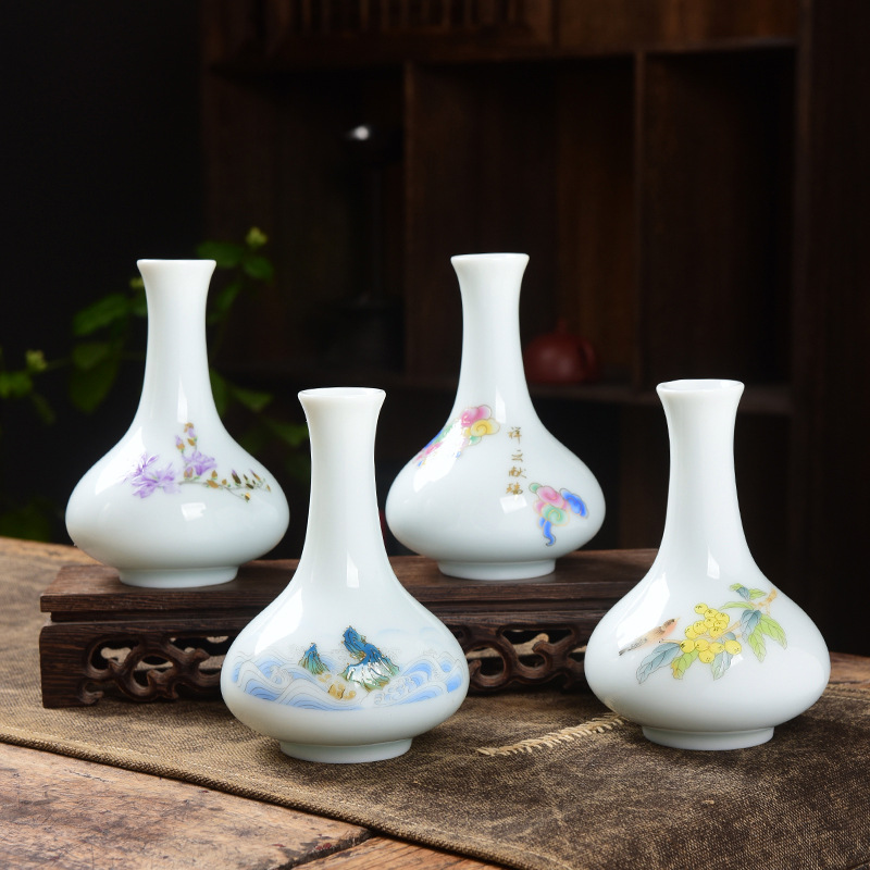 羊脂玉青白瓷小花瓶摆件釉上彩陶瓷花插客厅装饰插花水培家居花器