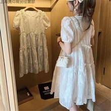 新款泡泡袖白色连衣裙夏法式甜美仙女宽松高腰娃娃裙气质高端携