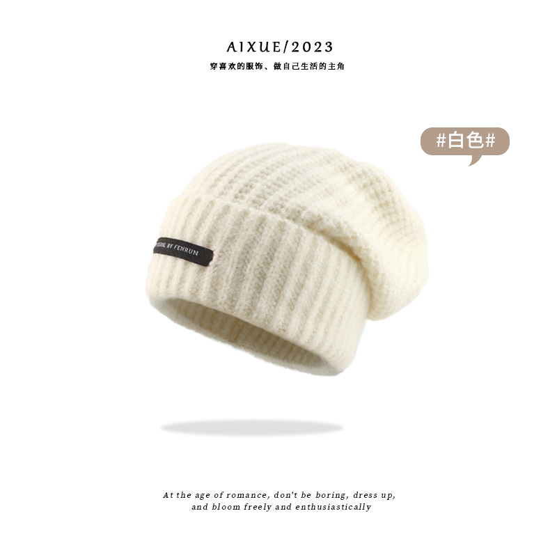 New Loose Knitted Hat Winter Big Head Circumference Warm Pile Heap Cap Women Outdoor Cold Protection Thickening Woolen Cap Women Beanie Hat