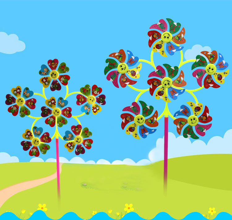 厂家直供七彩塑料风车儿童卡通六轮亮片风车传统怀旧户外玩具景区