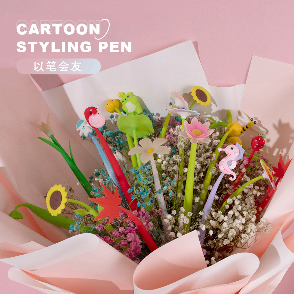 Cute Cartoon Decompression Gel Pen Student Creativity Stationery Silicone Swing Pen Decompression Swing Pen Silicone Pen Wholesale