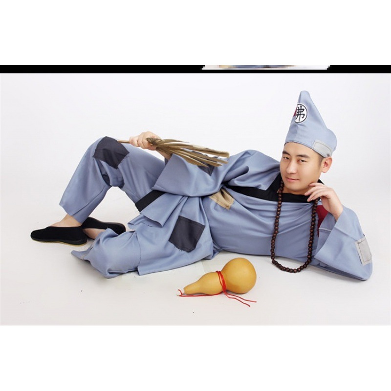 济公衣服全套古装摄影济公服装补丁演出服成人儿童全套叫花子和尚