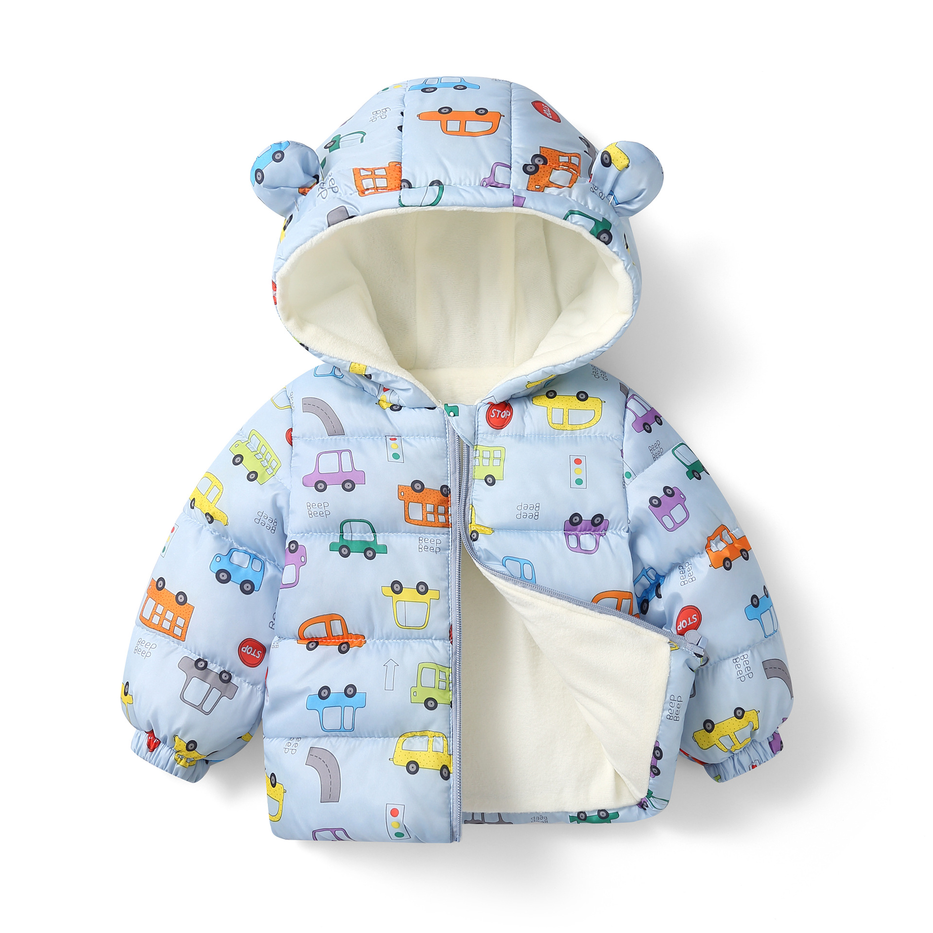 Children's down and Wadded Jacket Fleece-Lined Thickened Hooded Cotton-Padded Jacket Men's and Women's Baby and Infant Little Children's Clothing Cotton-Padded Jacket