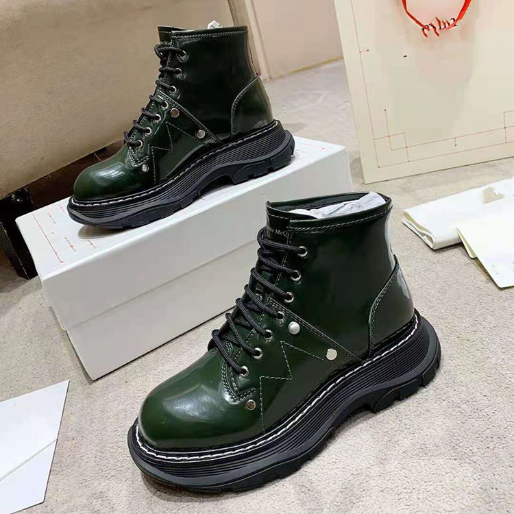 麦昆2020秋冬新款真皮厚底高帮短靴古力娜扎同款情侣款马丁靴