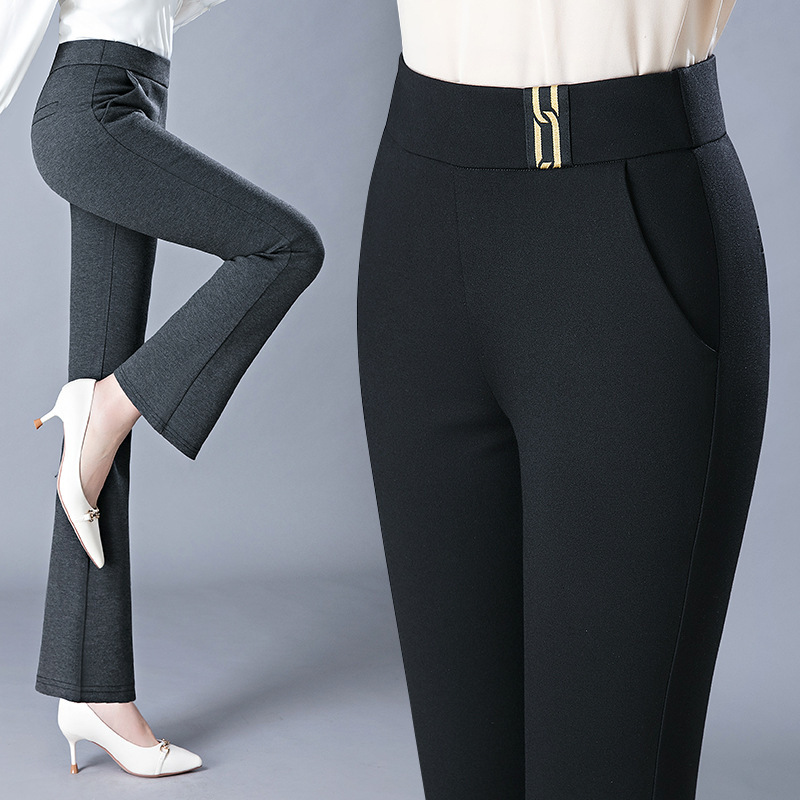 高档中年妈妈裤子春秋款直筒裤宽松中老年女裤松紧高腰弹力休闲裤