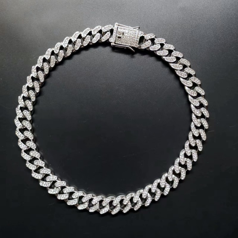 European Hip Hop Trendy Fashion 13mm Cuban Diamond Bracelet Versatile Personality Men's Necklace Female Accessories Wholesale