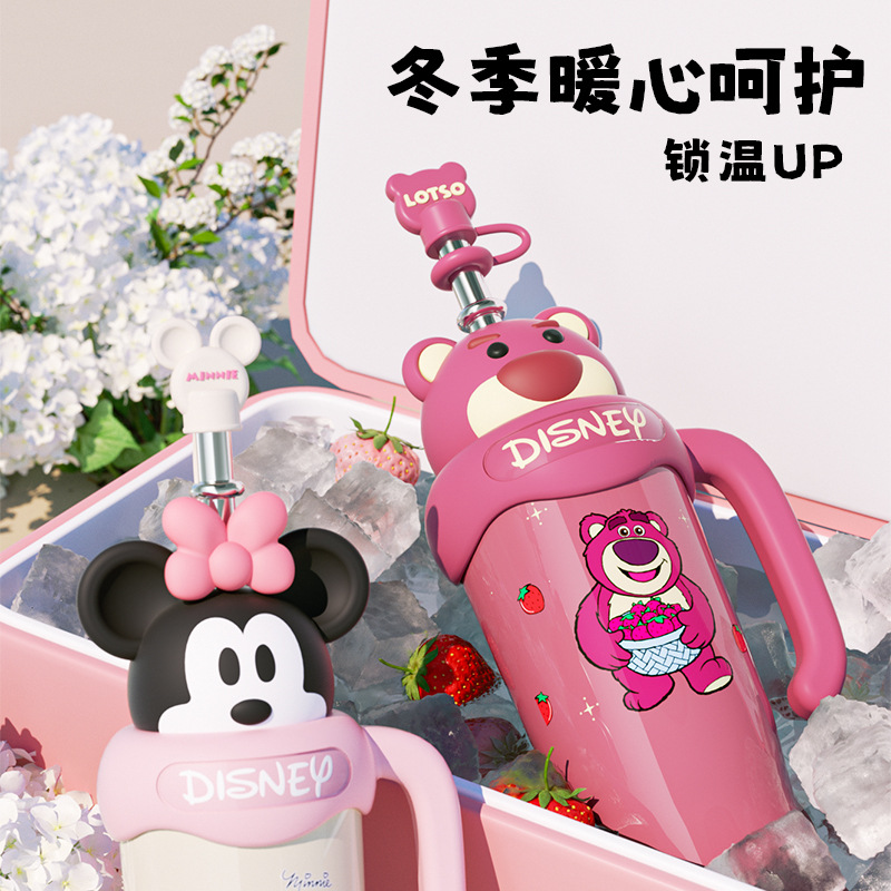 Thickened Mickey Strawberry Bear Children's Straw Cup Ice Cream Cup 316 Stainless Steel Car Cup Girls' Vacuum Cup Cute