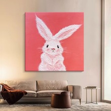 治愈系粉色兔子客厅装饰画大展宏图动物肌理画儿童房手绘油画挂画