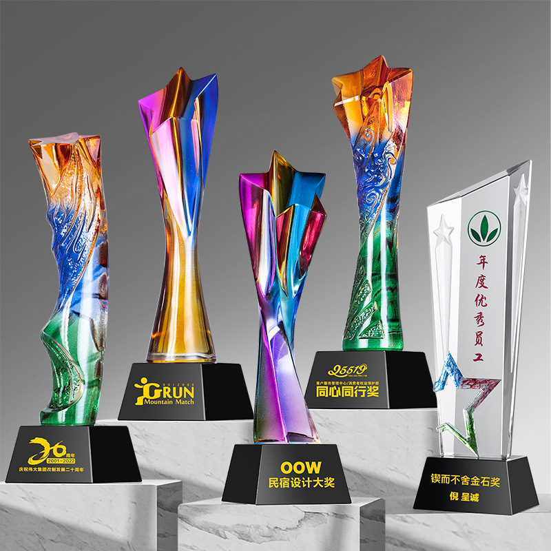 水晶奖杯颁奖创意五角星销售冠军奖座儿童舞蹈比赛年会颁奖杯建鑫