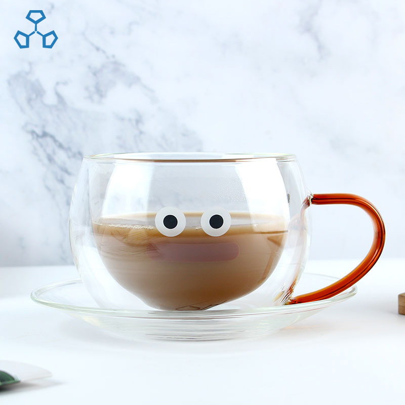 人工吹制双层卡通logo玻璃杯高硼硅耐热多用途咖啡杯热饮杯