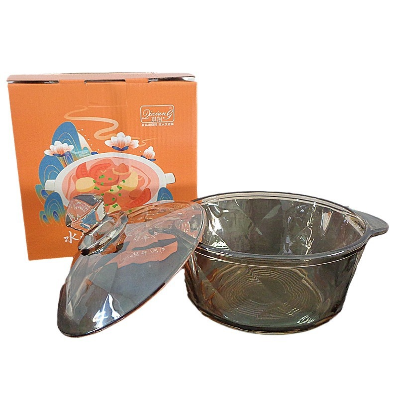 Amber Glass Bowl Three-Piece Suit Binaural Crystal Pot Household Eating Bowl Pot Five-Piece Set Jewelry Store Celebration Activity