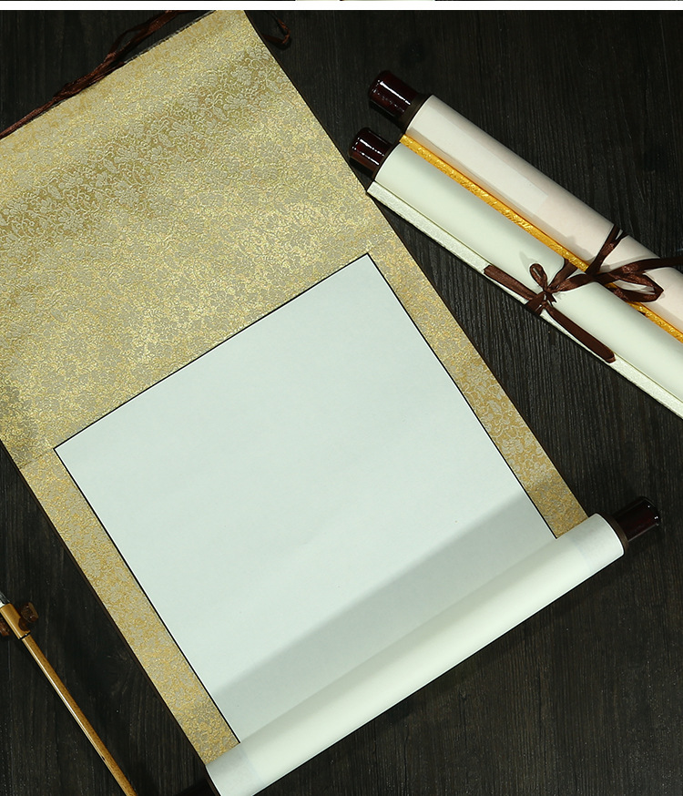 批发装裱宣纸卷轴空白画轴半生半熟书法四尺全绫挂轴横幅立轴定