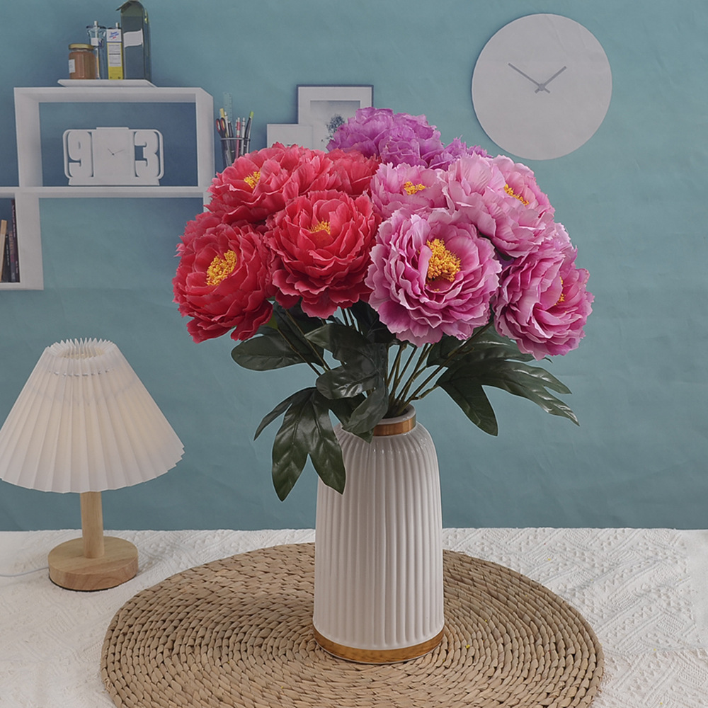 5-Head Simulation Big Peony Rich Peony Simulation Fake Flower and Decorative Flower Home Decoration Dried Flower Living Room Floor Silk Flower