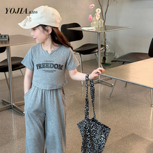 YOJIA童装女童夏装2024新款韩版修身女孩短袖裤子两件套儿童套装