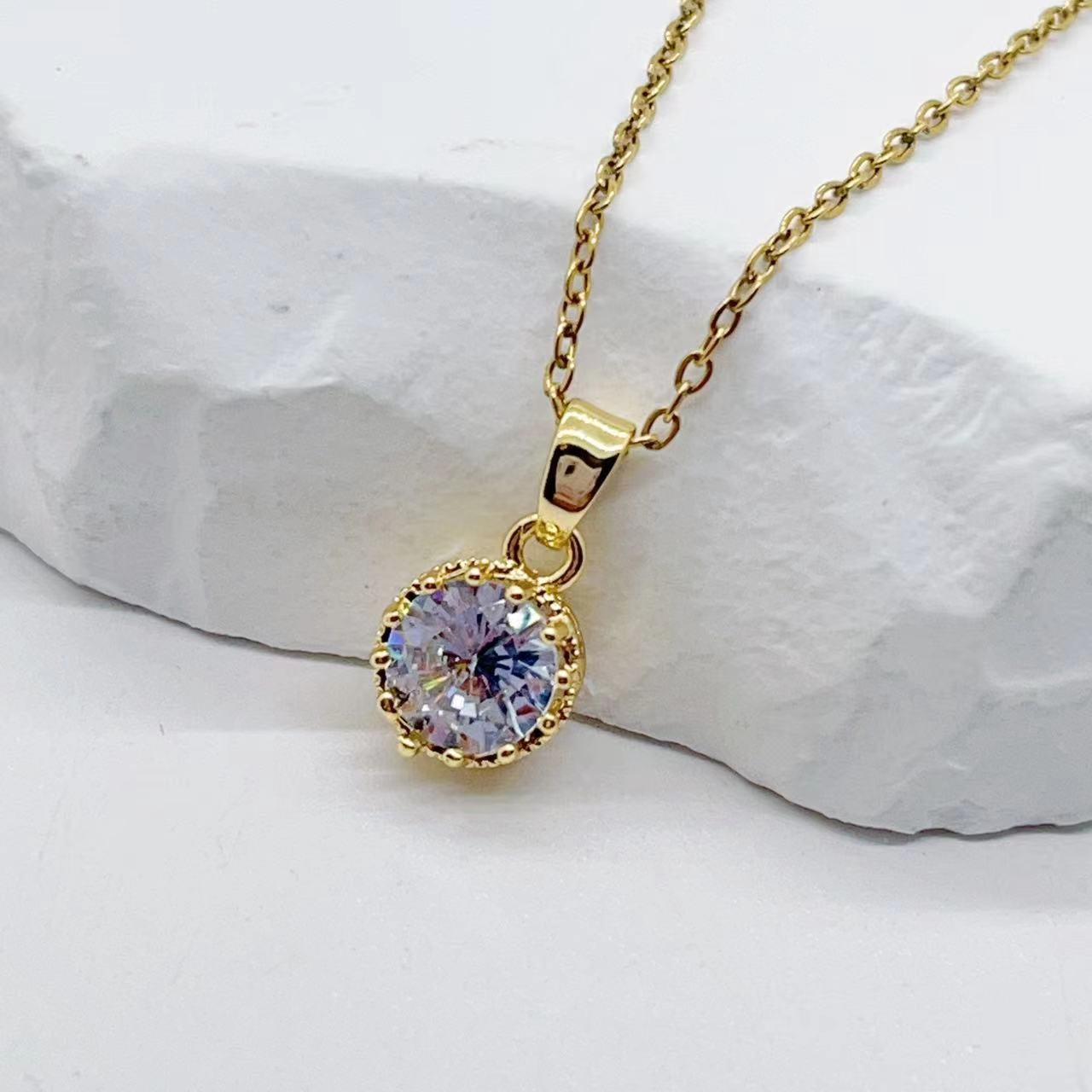 Online Influencer Necklace Female Zircon Series Light Luxury Minority New Style Collarbone Necklace Copper Plating 18K Gold Simple Temperamental All-Match