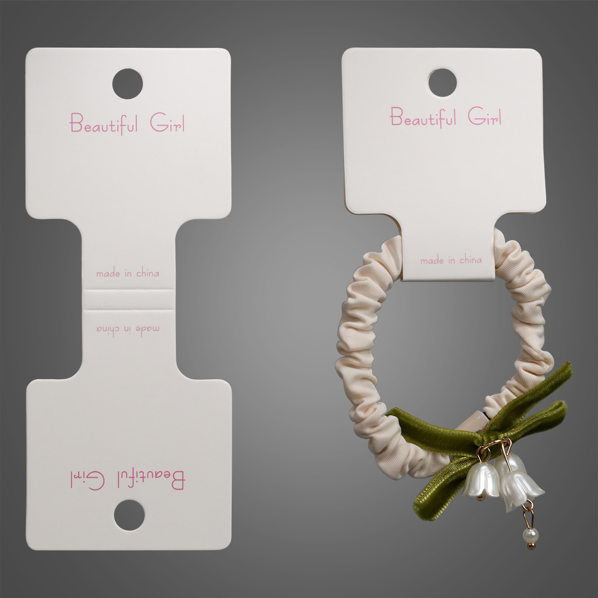 浅粉色字母印刷对折白卡纸 100张/扎发绳头饰发饰包装卡片纸批发