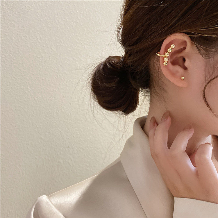 Golden Balls Ear Clip All-Match Sterling Silver Needle Earings Set Internet Celebrity Same Style Gold Plated Earrings