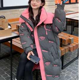 特大码女装韩版连帽羽绒服长款过膝胖mm200斤加厚保暖外套中长款