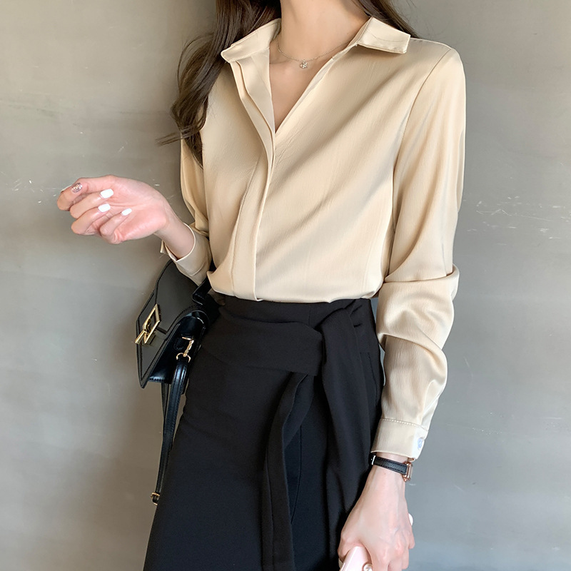 2022 Spring and Autumn New Korean Style Sense of Design Sweet Elegance Long-Sleeved Professional Casual Shirt for Women Inner Wear Blouse Women