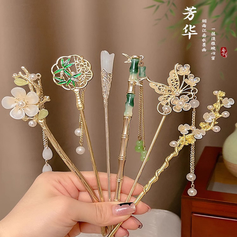 古风高级感发簪新娘发饰桃花盘发民族风高级感女生汉服流苏发簪